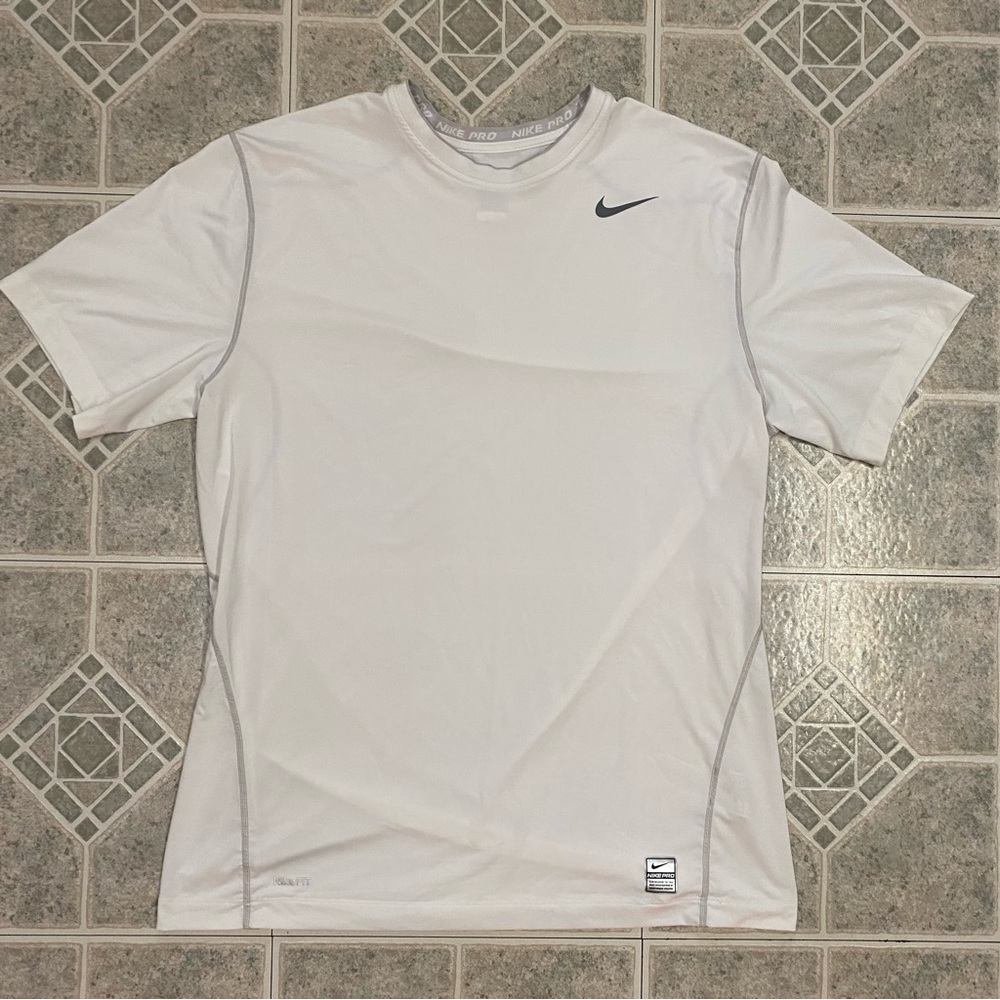 Nike Pro Dri-Fit Mens Large Short Sleeve Shirt White Gym Training Tee Active Top